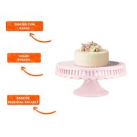 Exhibidor Porta Postres Rayitas Color Rosado Ceramica 25 cm Decorativo YLigas Regalo