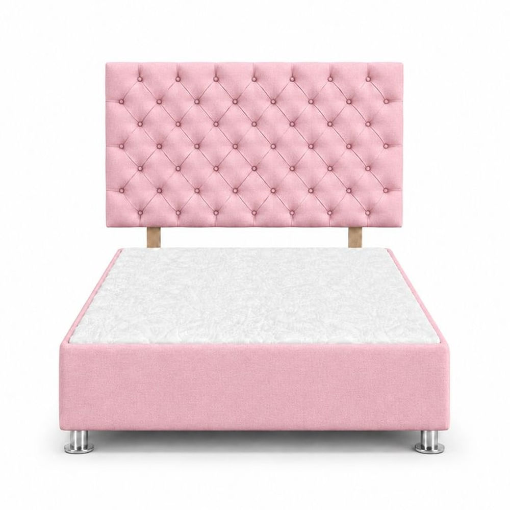 Cama Tapizada Aria Cromo Capitoné Rosa 1.5 Plz