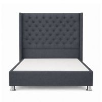 Cama Tapizada Confort Capitoné Cromo Plomo Oscuro 1.5 Plz
