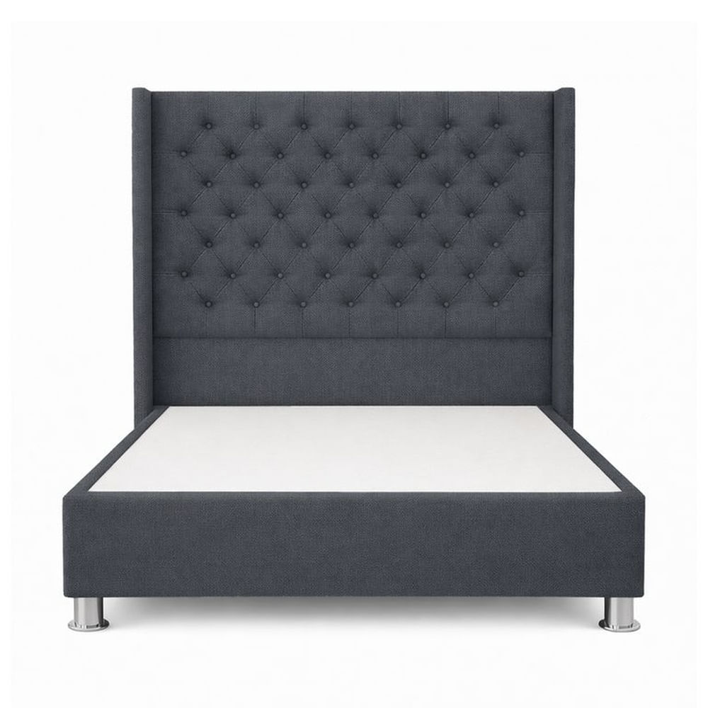 Cama Tapizada Confort Capitoné Cromo Plomo Oscuro 1.5 Plz