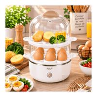 Hervidor y Sancochador De Huevos RAF R.0055 Eléctrico Multifuncional de 2 Niveles