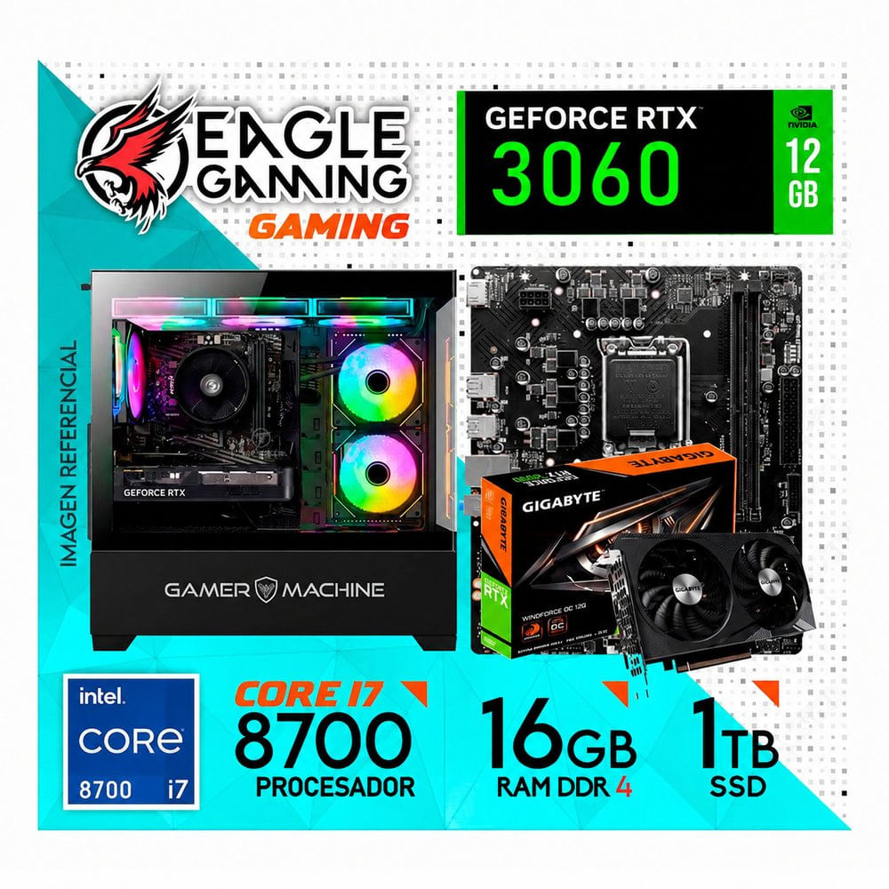 PC GAMER INTEL CORE I7 8700 16GB DDR4 1TB RTX3060 12GB