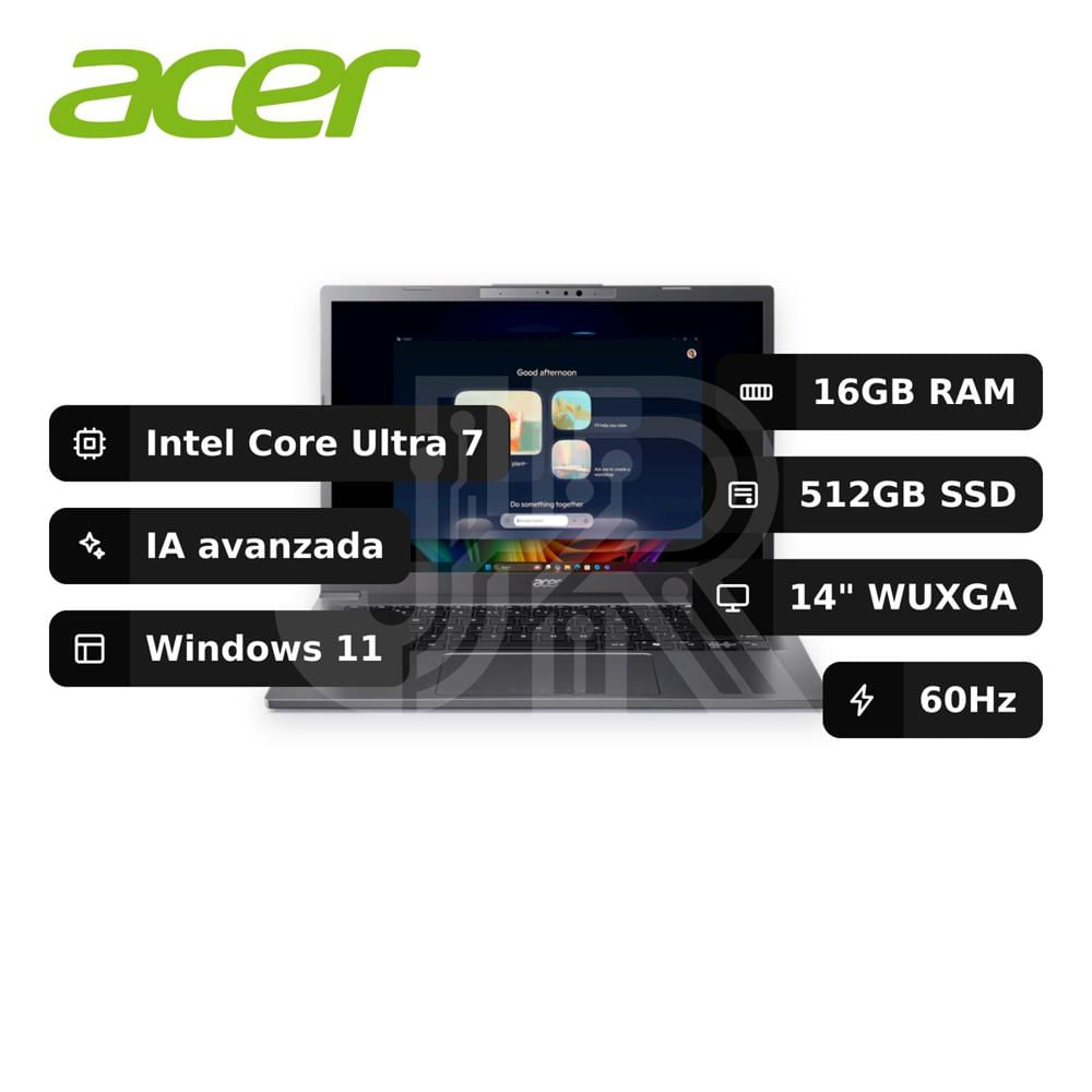 Laptop Acer Aspire 14 Ai A14-52m-74mz Intel Core Ultra 7-256v 16gb 512gb Ssd Intel Arc 140v 14""