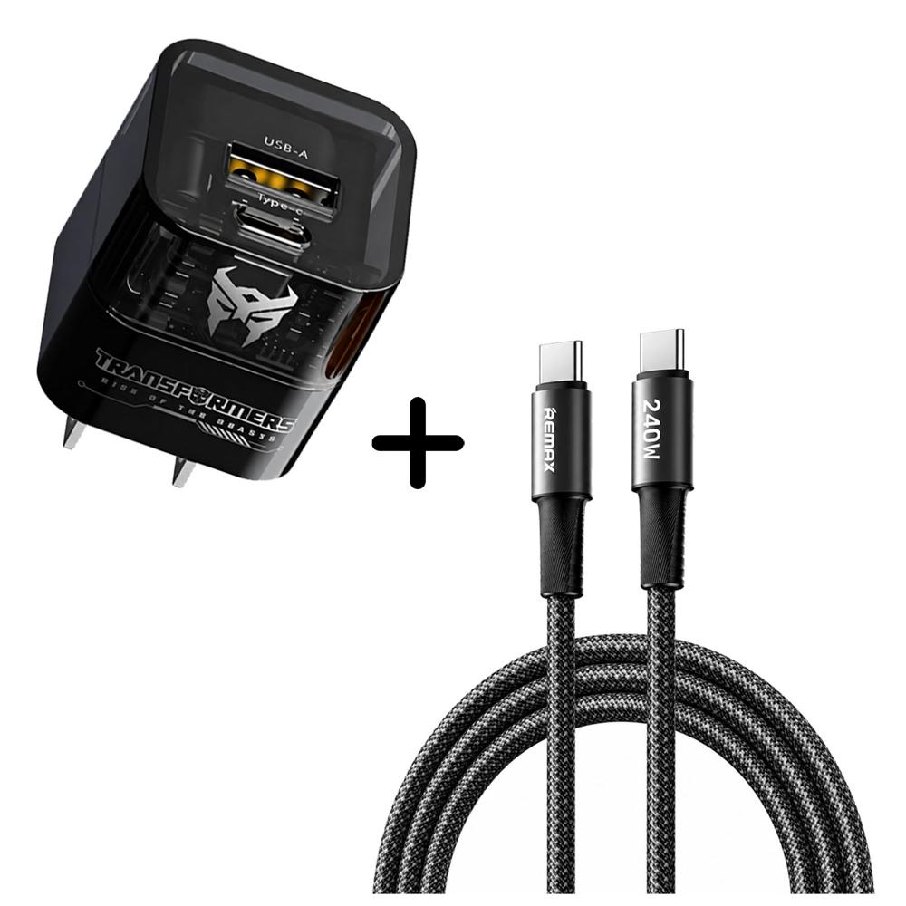 Combo Cargador Transformers TF-K05 Negro 20W -  Cable Remax CB25 C-C