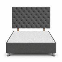 Cama Tapizada Aria Cromo Capitoné Plomo Oscuro 1.5 Plz