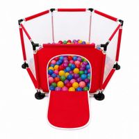 Corral Infantil Hexagonal con Malla Puerta Frontal y Área de Juegos para Bebés 63x126x110cm Rojo