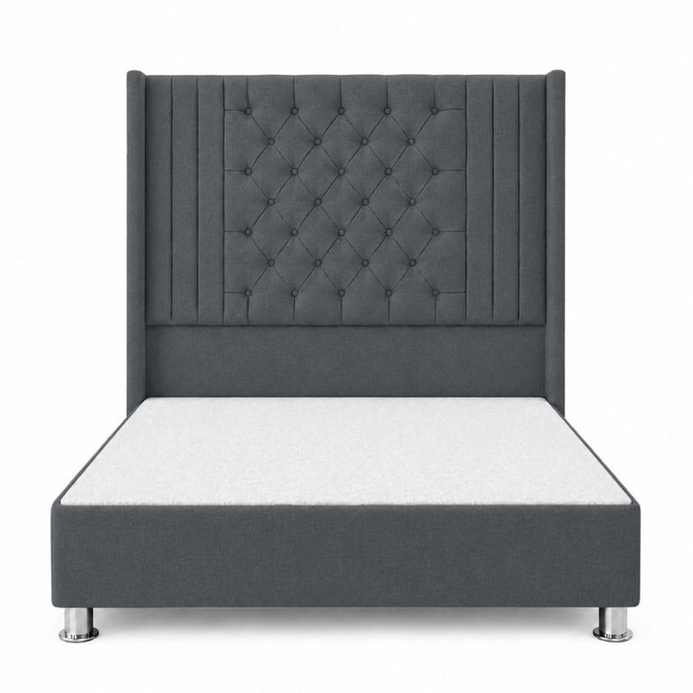 Cama Tapizada Aurora Capitoné Cromo Plomo Oscuro 1.5 Plz