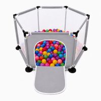 Corral Infantil Hexagonal con Malla Puerta Frontal y Área de Juegos para Bebés 63x126x110cm Gris