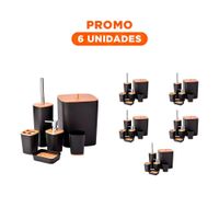Pack6 Sistema Organizador de Higiene Set de 6 Piezas Negro Estilo Moderno Y Regalo Sticker