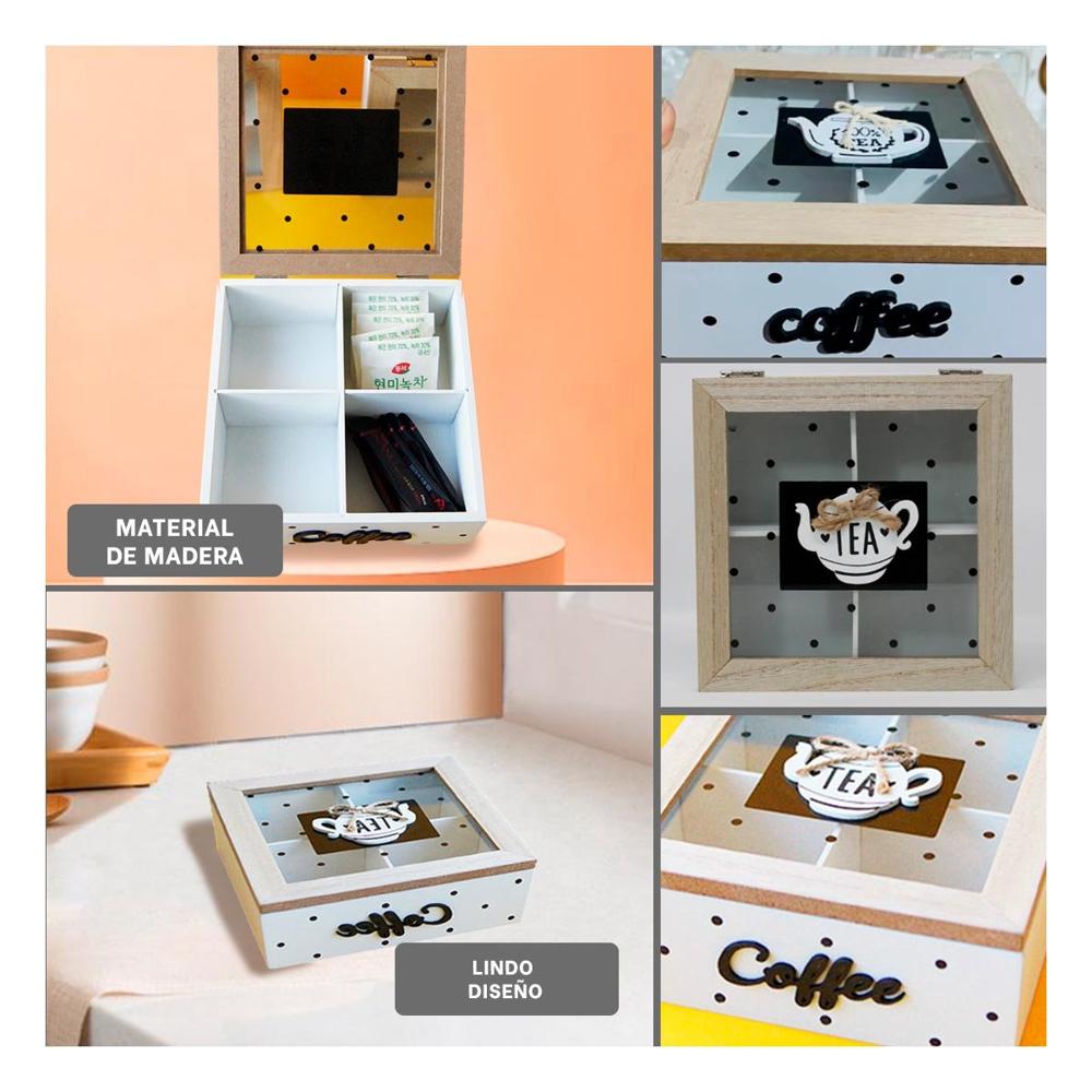 Caja de Madera Multiuso para Te y Cafe Blanco Casa Hogar Festivo Y Ligas Regalo