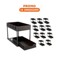 Pack12 Estante Multifuncional 2 Niveles Con Cajon Inferior Deslizable Con Ganchitos