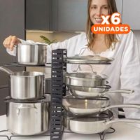 Pack6 Estante Versatil Negro para Tapas y Ollas Cocina Y Papel Regalo