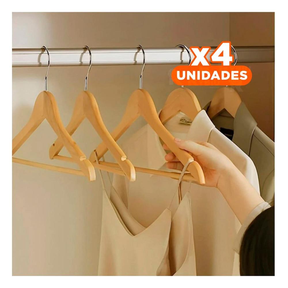 Pack4 Complemento para Prendas de Madera Color Mostaza 3 Piezas Closet Y Regalo Sticker