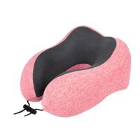 Almohada de Viaje para Cuello en Terciopelo Rosado con Espuma Viscoelastica Y Regalo Sticker