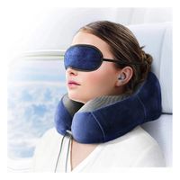 Almohada Azul de Cuello para Viajar en Terciopelo con Espuma Viscoelastica Y Papel Regalo