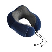 Almohada de Viaje para Cuello en Terciopelo Azul con Espuma Viscoelastica Y Regalo Sticker