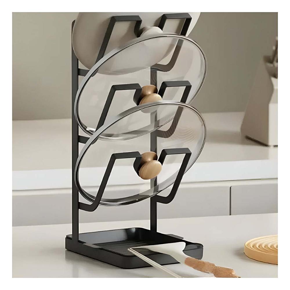 Organizador para Tapa de Olla Negro con Soporte para Cucharas Resistente