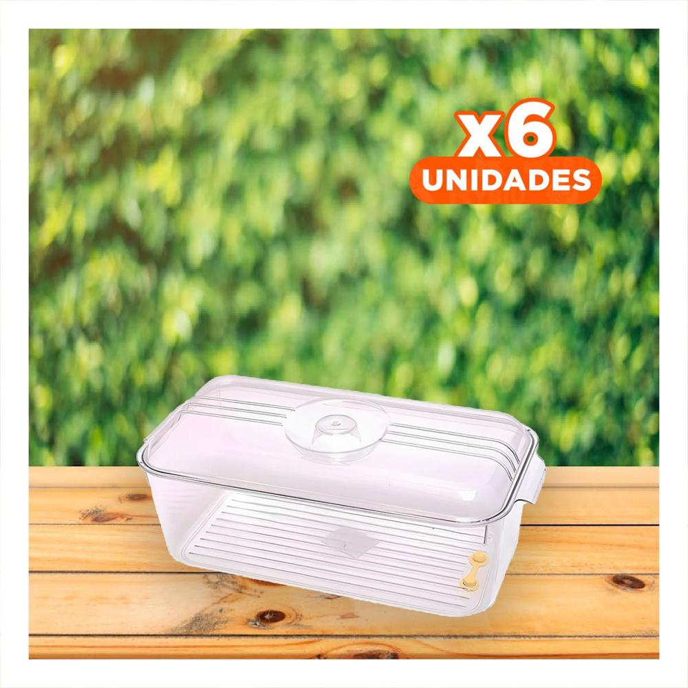 Pack6 Bandeja plastica 30x20x16cm transparente con tapa ovalada para almacenaje