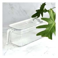 Bandeja de Acrilico con Tapa Recta y Mango Largo Apilable 26x15x30cm Transparente