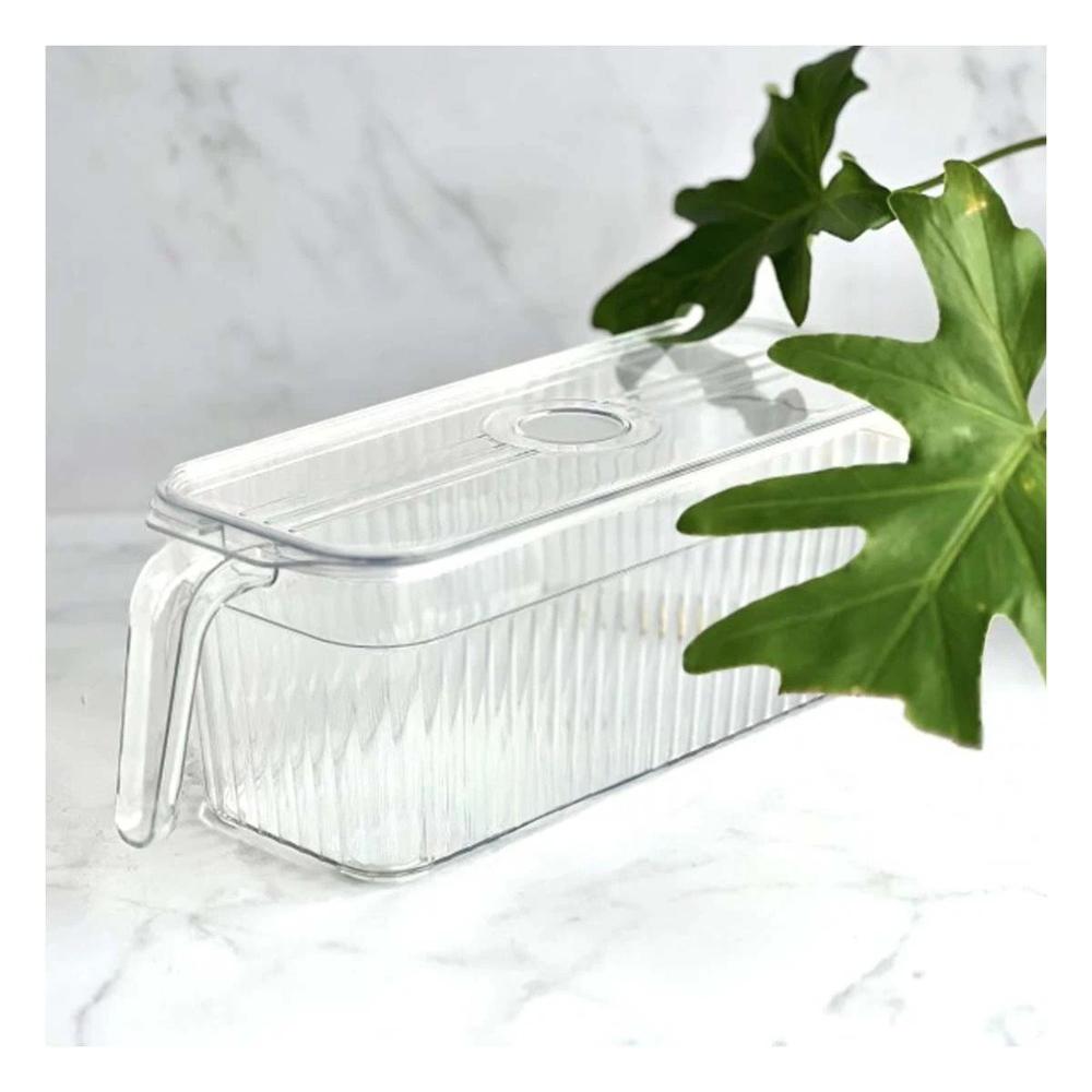 Bandeja de Acrilico con Tapa Recta y Mango Largo Apilable 26x15x30cm Transparente