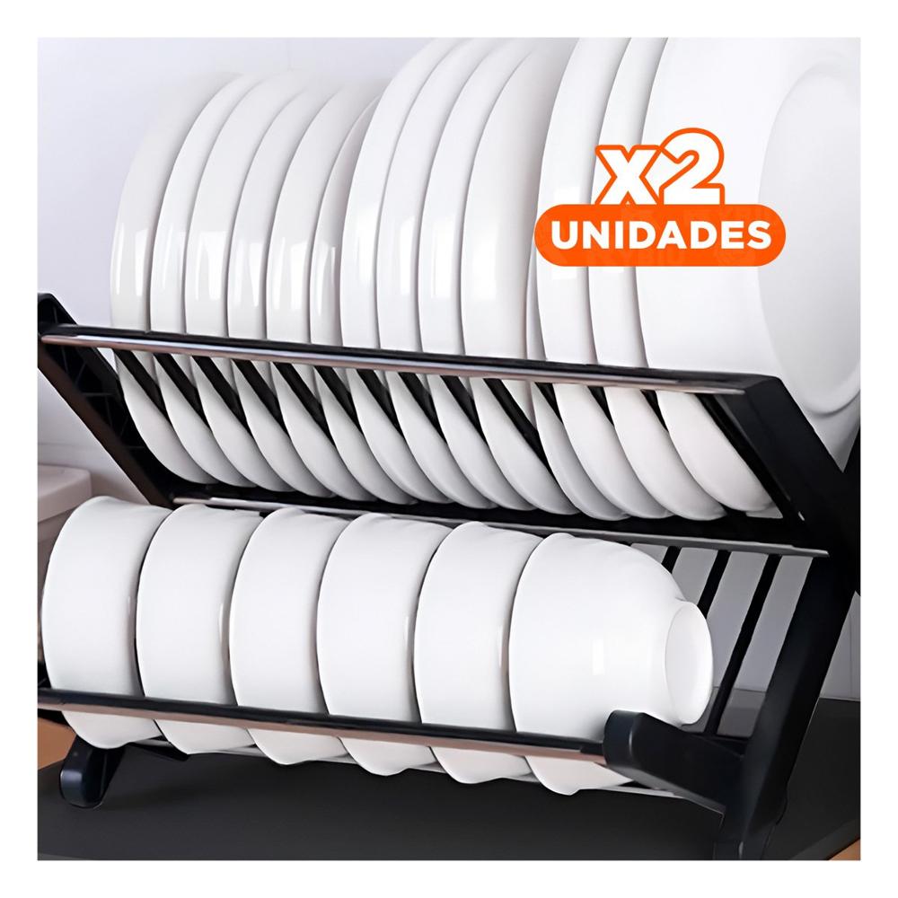Pack2 Organizador De Platos Plegable Cocina Hogar Negro Elegante