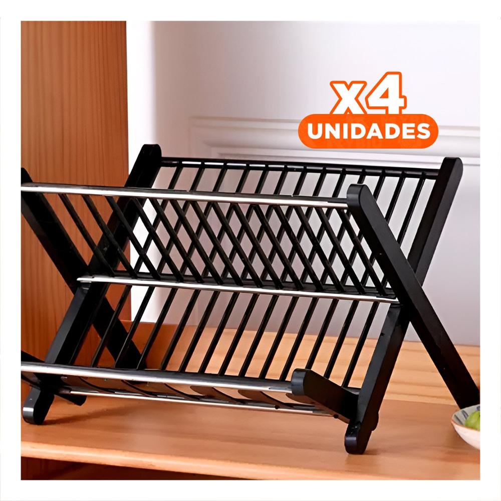 Pack4 Organizador De Platos Plegable Para Mesa Cocina Negro Elegante Y Regalo Sticker