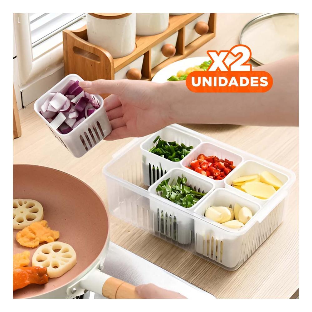 Pack2 Recipientes Escurridores para Frutas y Verduras 6 en 1 Blanco