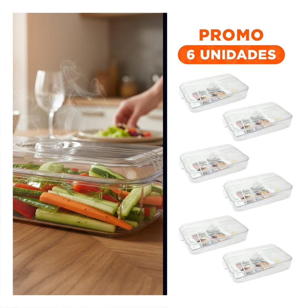 Pack6 Caja Organizadora de Cocina Multiuso 30x16x7cm Transparente Y Regalo Sticker