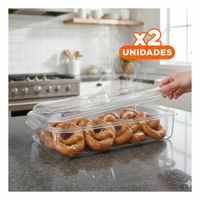 Pack2 Contenedor de Acrilico Rectangular con Tapa Ovalada y Desague 30x16x7cm Transparente