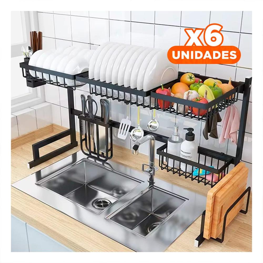 Pack6 Organizador de Vajilla Negro 85cm de Diseño Abierto para el Aire