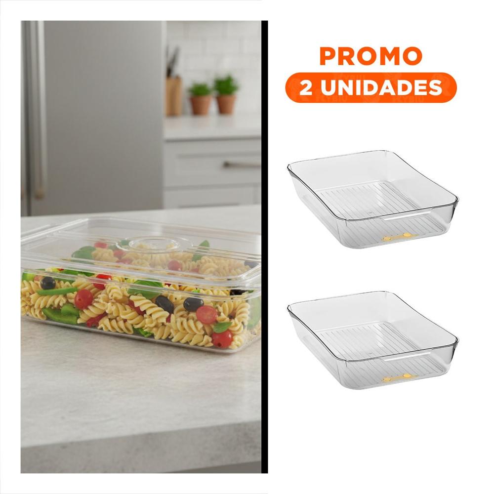 Pack2 Porta Alimentos Transparente de Cocina 32x20x5cm Transparente Y Regalo Sticker