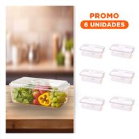 Pack6 Recipiente Apilable de Cocina con Tapa 30x16x11cm Transparente Y Regalo Sticker