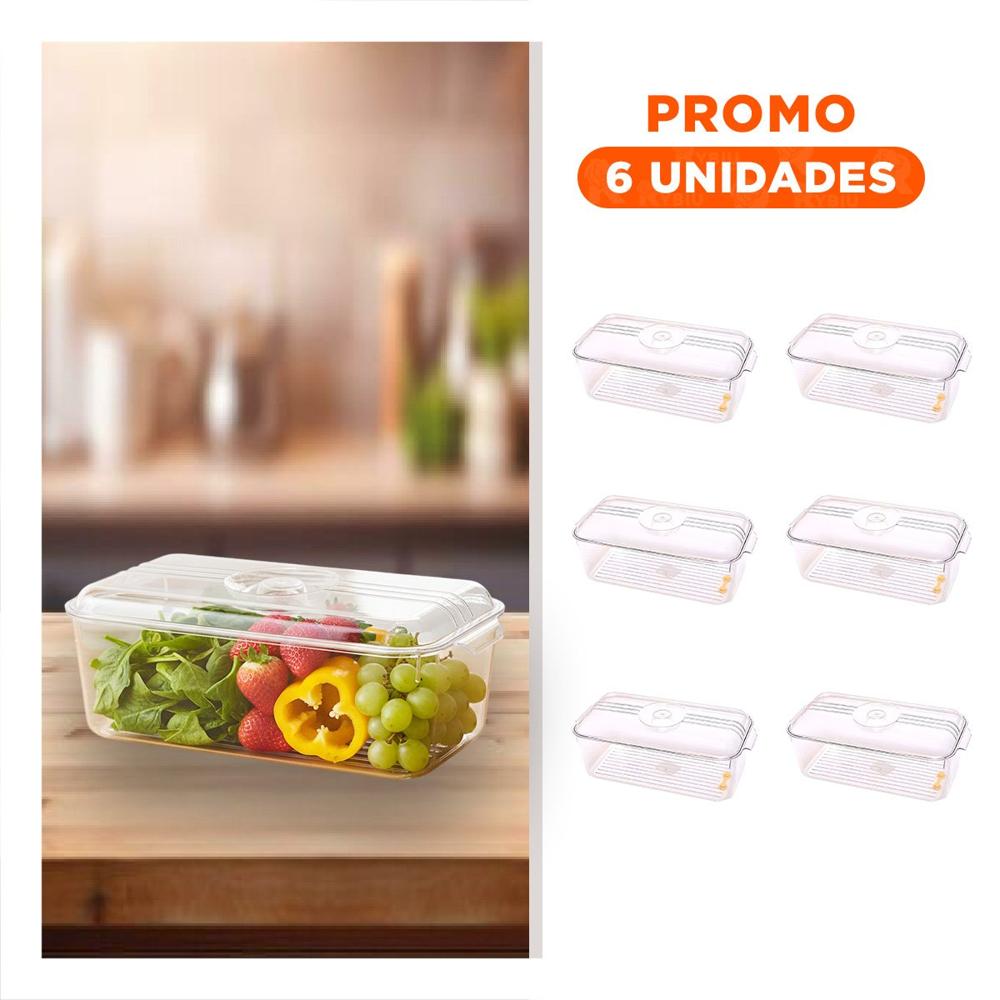 Pack6 Recipiente Apilable de Cocina con Tapa 30x16x11cm Transparente Y Regalo Sticker