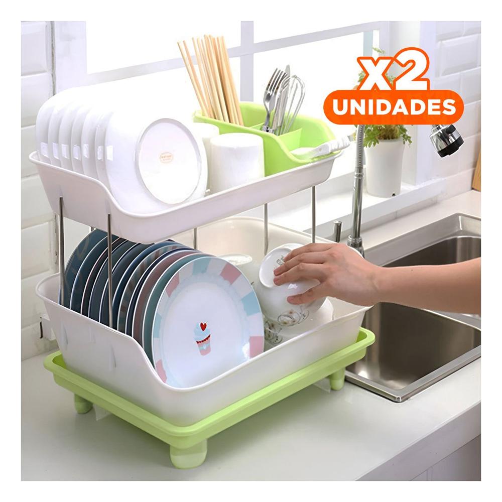 Pack2 Organizador de Vajilla Verde 2 Niveles de Estilo Moderno en Vivienda Y Papel Regalo