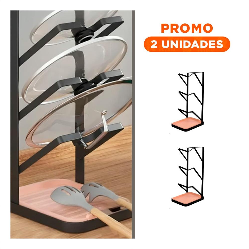 Pack2 Estante Negro con Espacio Amplio para Tapa de Olla y Cucharas YRegalo Sticker