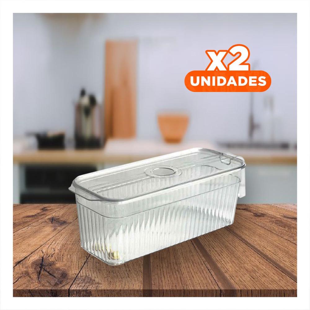 Pack2 Charola de Acrilico con Mango Largo y Tapa 26x15x30cm Transparente
