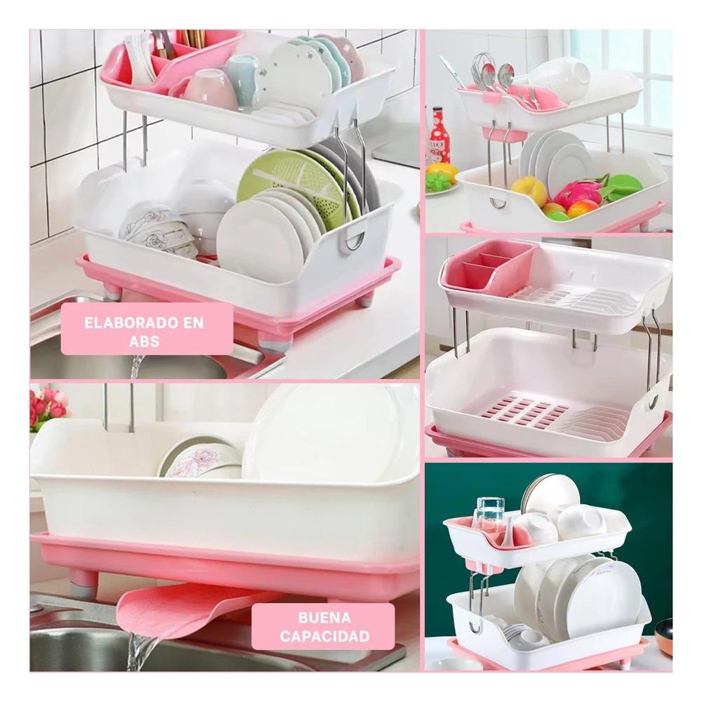 Escurridor de Plato Rosado 2 Niveles para la Utilidad de Hijos Sanos Y Ligas Regalo