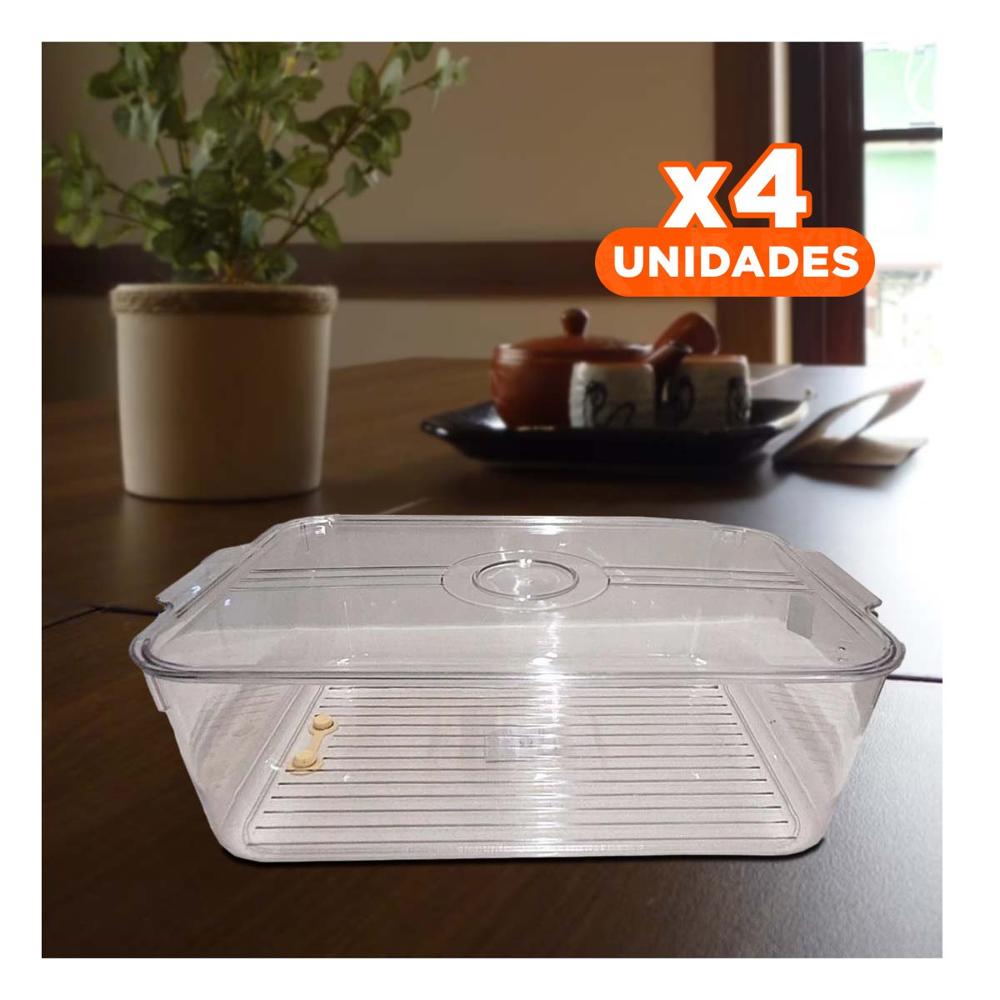 Pack4 Organizador de Acrilico con Tapa y Desague 30x15x15cm Transparente Y Regalo Sticker