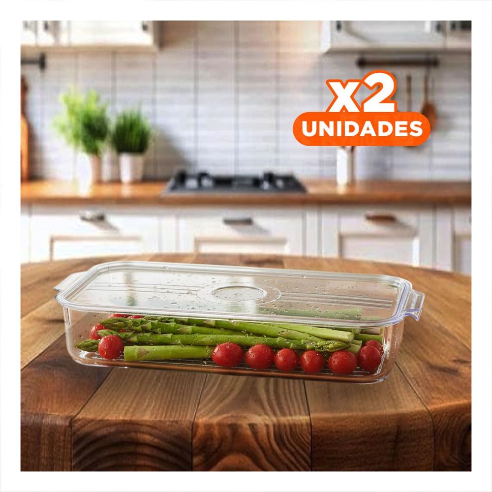 Pack2 Deposito Rectangular para Ordenar Verduras 30x16x5cm Transparente Y Papel Regalo