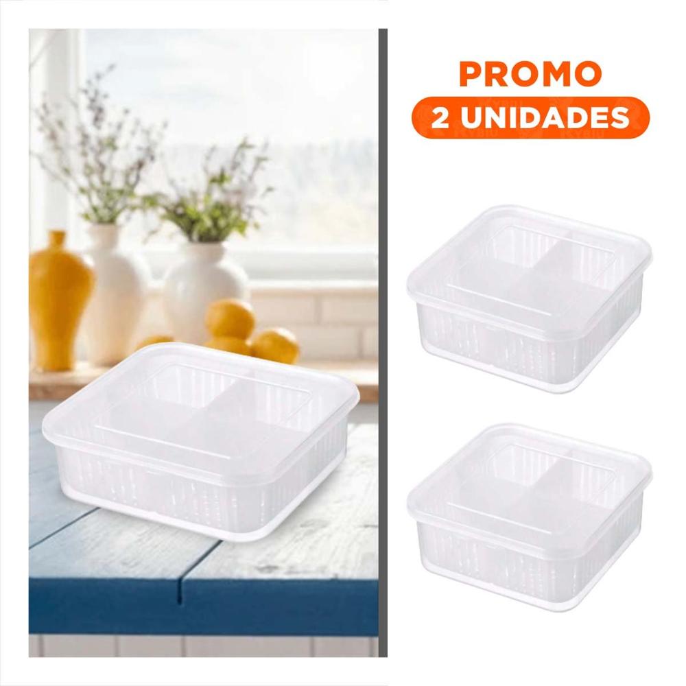 Pack2 Recipientes Escurridores con Sistema de Drenaje 4 en 1 Transparente Y Regalo Sticker