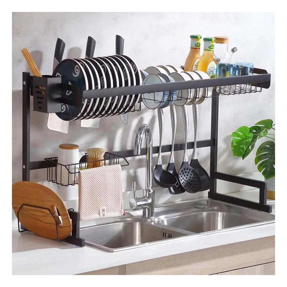 Escurridor de Platos en Color Negro 65cm con Soporte para sus Cuchillos