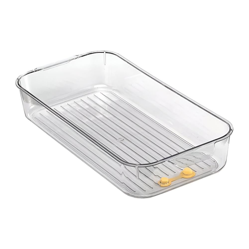 Bandeja Rectangular para Refrigeradora con Tapa 30x16x5cm Transparente Y Regalo Sticker