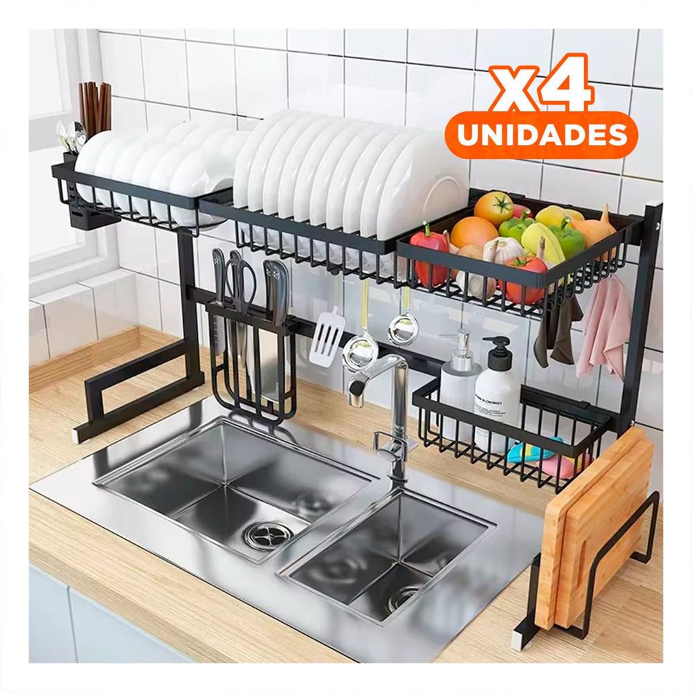 Pack4 Organizador de Vajilla Negro 85cm de Metal Resistente para Hogar YRegalo Sticker