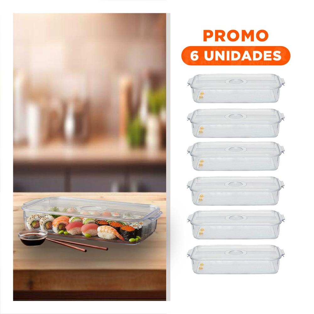Pack6 Contenedor con Tapa Recta Apilable 30x16x5cm Transparente Y Regalo Sticker