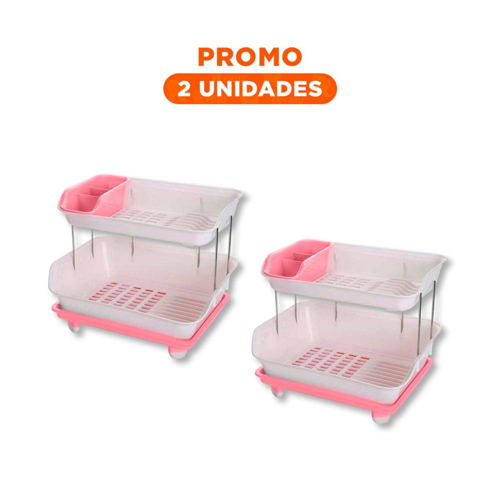 Pack2 Organizador de Vajilla Rosado 2 Niveles para Fomentar Espacio con Orden Y Regalo Sticker