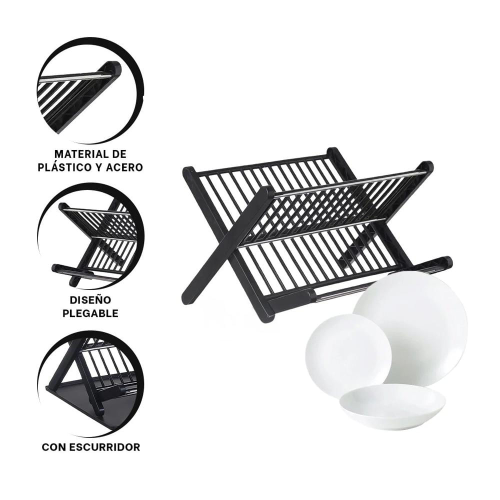 Estante de Platos Plegable Para Cocina Casa Negro Practico Y Regalo Sticker