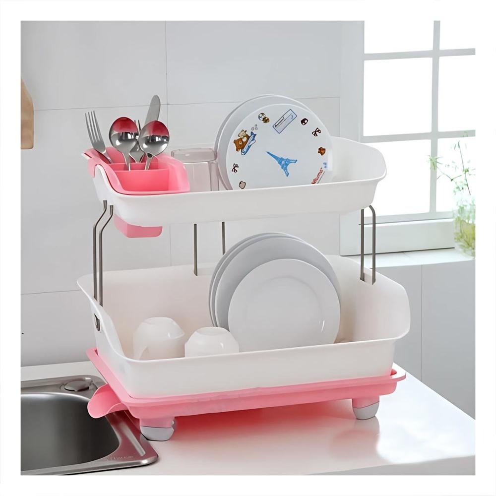 Escurridor de Plato Rosado 2 Niveles para el Orden en Vivienda Linda