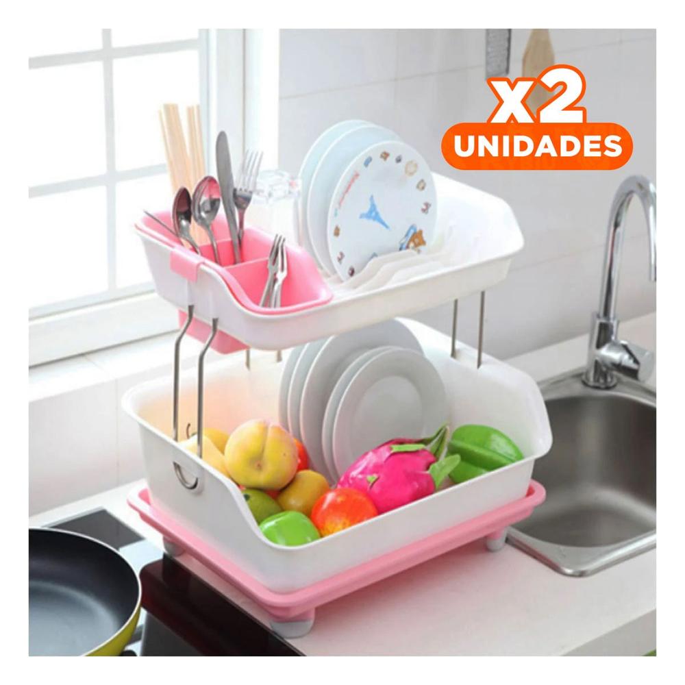 Pack2 Organizador de Vajilla Rosado 2 Niveles con mucha Capacidad en Cocina