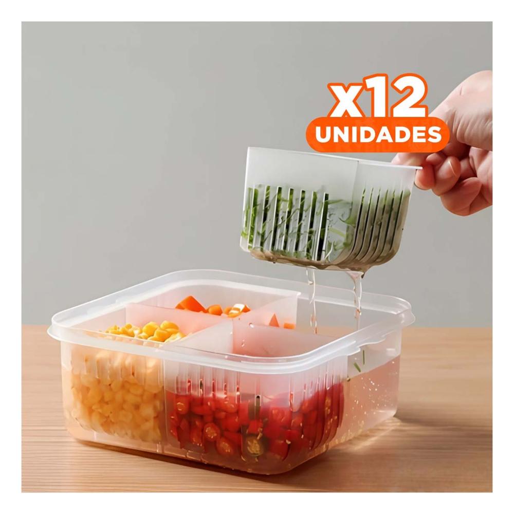 Pack12 Depositos Escurridores para Lavar Verduras 4 en 1 Transparente Cocina Y Papel Regalo