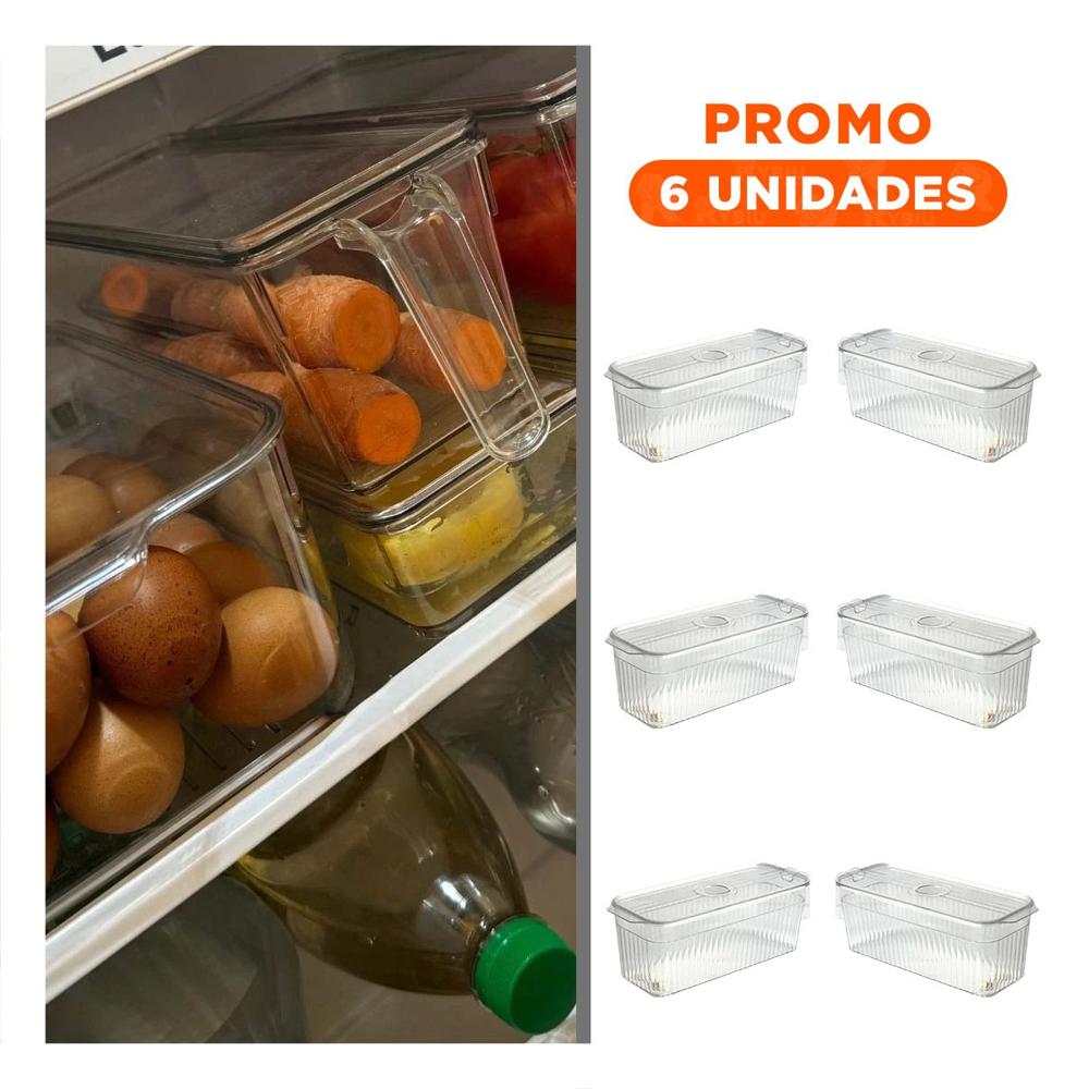 Pack6 Deposito Multiuso para Refrigerador 26x15x30cm Transparente Y Regalo Sticker